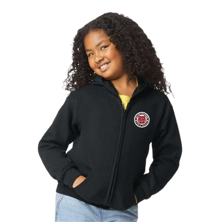 ROLAND MICHENER PUBLIC SCHOOL - MULTI COLOUR LEFT CHEST - GILDAN ZIPPED HOODIE - YOUTH