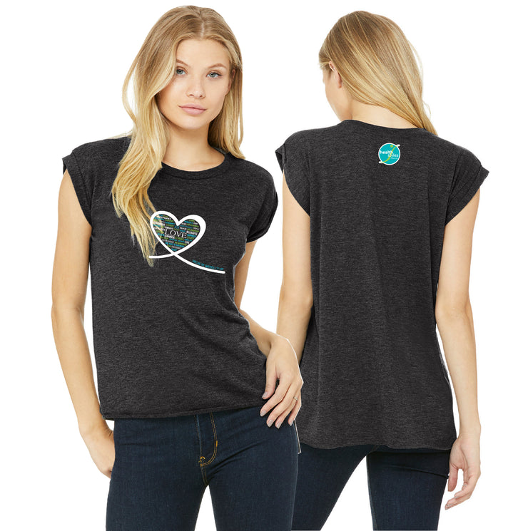 HEALTH STYLES - HEART - BELLA + CANVAS FLOWY MUSCLE TSHIRT WITH ROLLED CUFF - ADULT