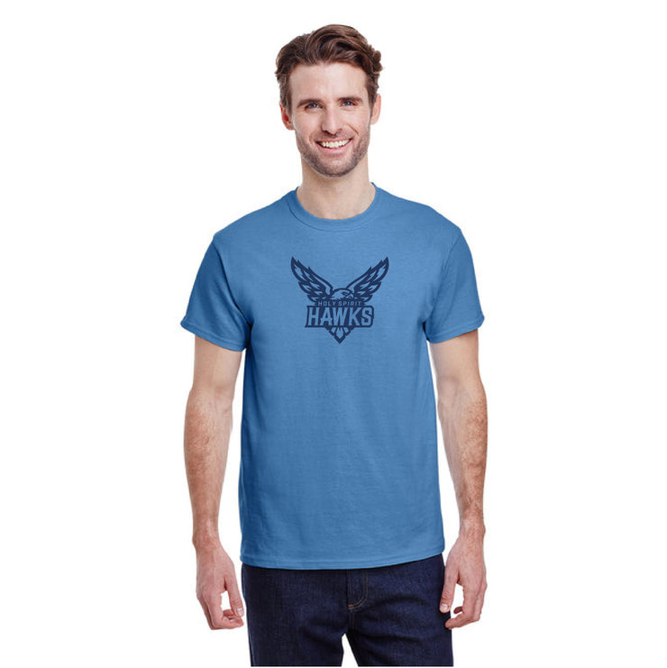 HOLY SPIRIT CATHOLIC SCHOOL SPIRITWEAR - HAWKS PRINT - GILDAN COTTON TEE  - ADULT