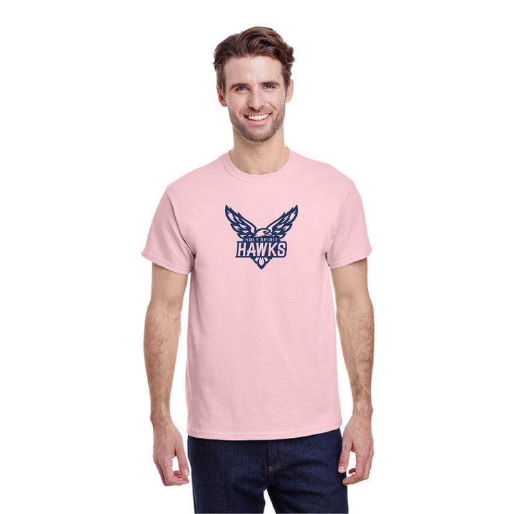 HOLY SPIRIT CATHOLIC SCHOOL SPIRITWEAR - HAWKS PRINT - GILDAN COTTON TEE  - ADULT