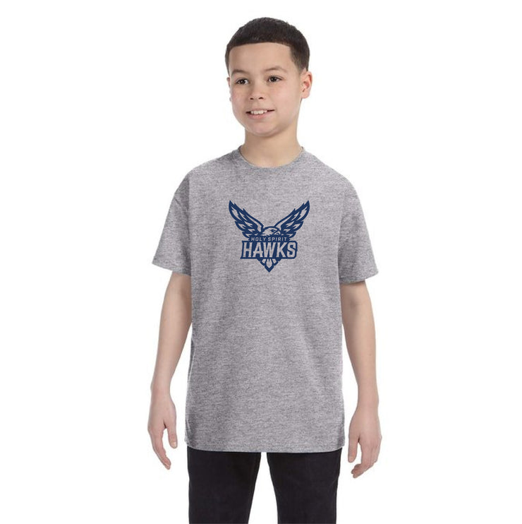 HOLY SPIRIT CATHOLIC SCHOOL SPIRITWEAR - HAWKS PRINT - GILDAN COTTON TEE  - YOUTH