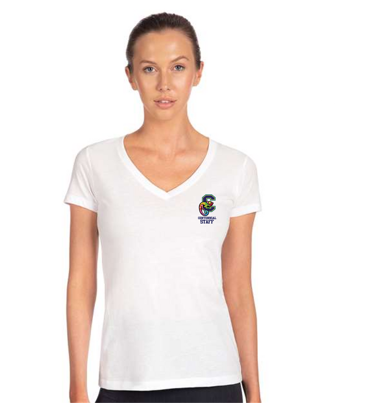 CENTENNIAL PUBLIC SCHOOL STAFFWEAR - LEFT CHEST LOGO - NEXT LEVEL IDEAL V NECK TEE - LADIES