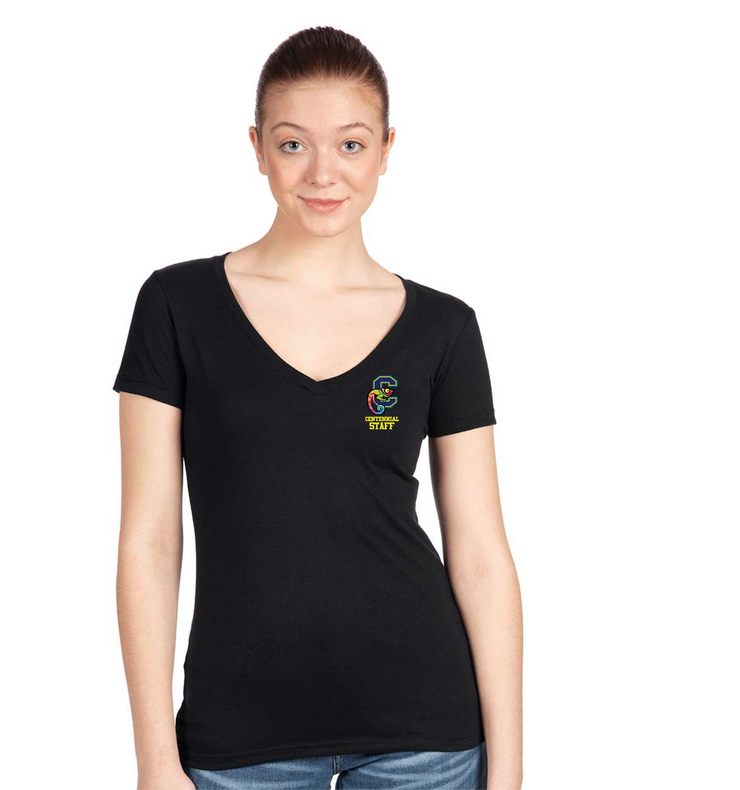 CENTENNIAL PUBLIC SCHOOL STAFFWEAR - LEFT CHEST LOGO - NEXT LEVEL IDEAL V NECK TEE - LADIES