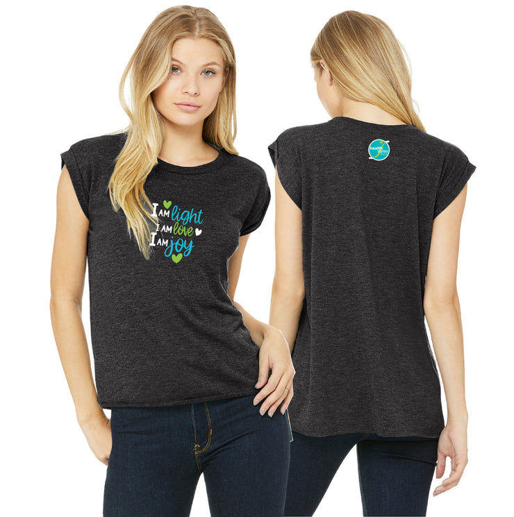 HEALTH STYLES - LOVE - BELLA + CANVAS FLOWY MUSCLE TSHIRT WITH ROLLED CUFF - ADULT