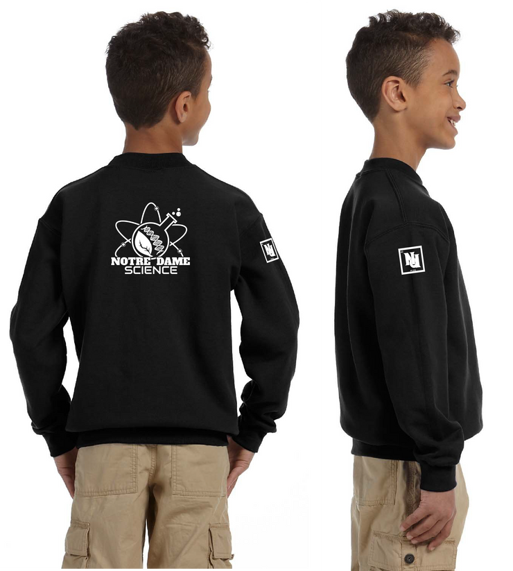 NOTRE DAME SCIENCE - BACK PRINT - GILDAN COTTON FLEECE CREWNECK - YOUTH