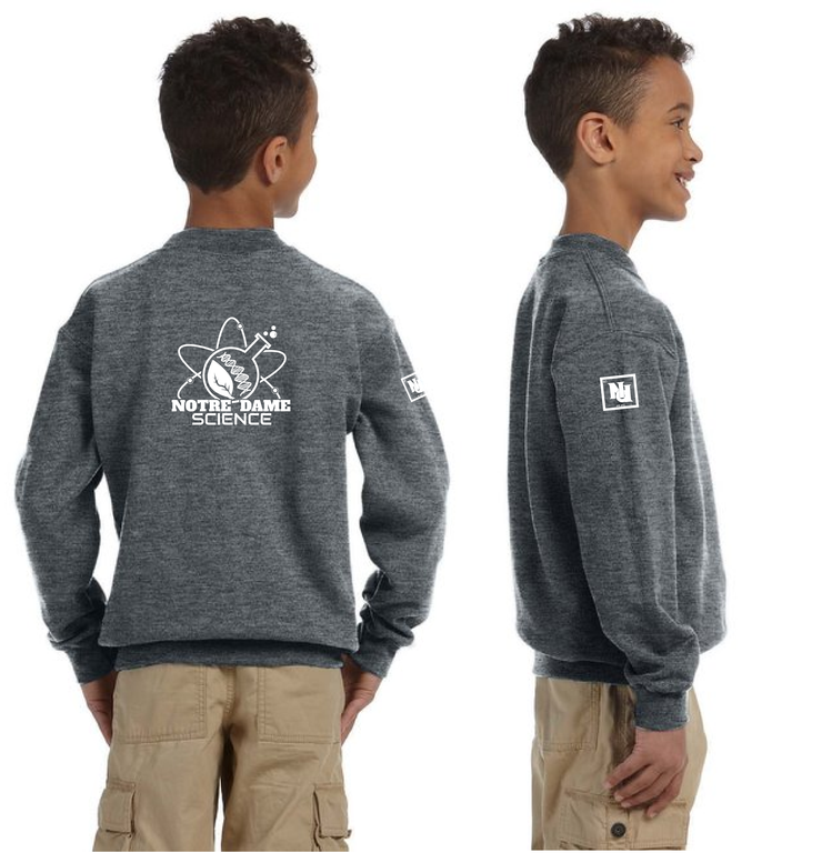 NOTRE DAME SCIENCE - BACK PRINT - GILDAN COTTON FLEECE CREWNECK - YOUTH