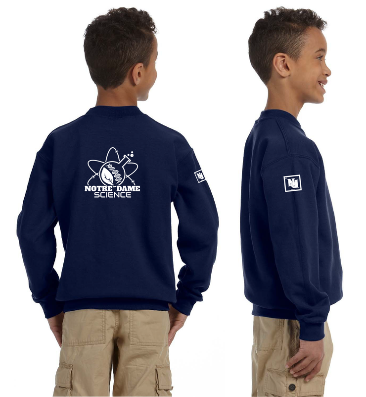 NOTRE DAME SCIENCE - BACK PRINT - YOUTH - GILDAN COTTON FLEECE CREWNECK