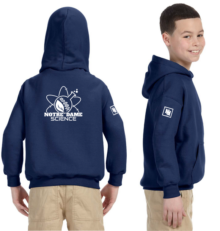 NOTRE DAME SCIENCE - BACK PRINT - YOUTH - GILDAN COTTON HOODIE