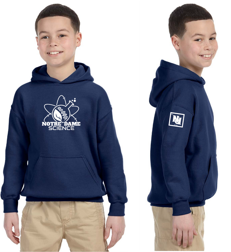 NOTRE DAME SCIENCE - FRONT PRINT - YOUTH - GILDAN COTTON HOODIE