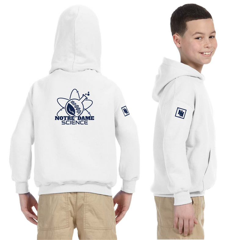 NOTRE DAME SCIENCE - BACK PRINT - YOUTH - GILDAN COTTON HOODIE