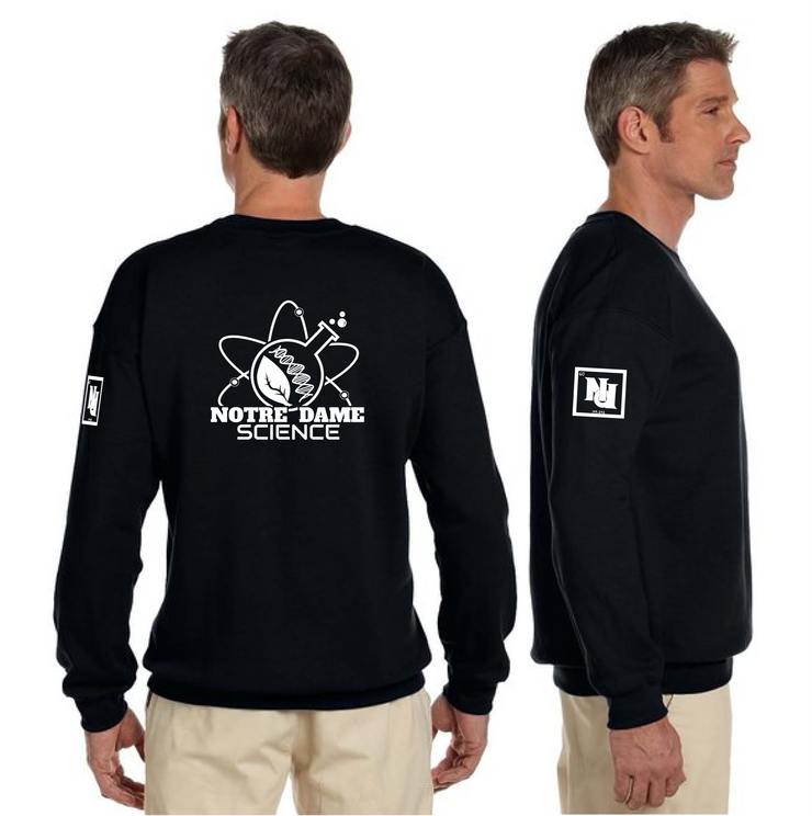 NOTRE DAME SCIENCE - BACK PRINT - GILDAN COTTON FLEECE CREWNECK - ADULT