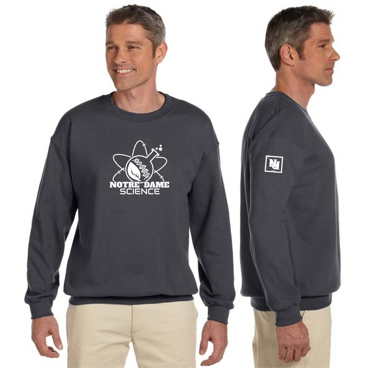 NOTRE DAME SCIENCE - FRONT PRINT - GILDAN COTTON FLEECE CREWNECK - ADULT