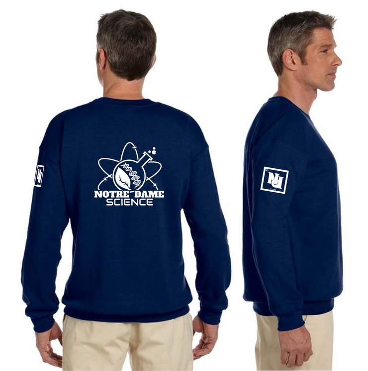 NOTRE DAME SCIENCE - BACK PRINT - GILDAN COTTON FLEECE CREWNECK - ADULT