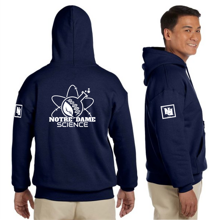 NOTRE DAME SCIENCE - BACK PRINT - GILDAN COTTON HOODIE - ADULT