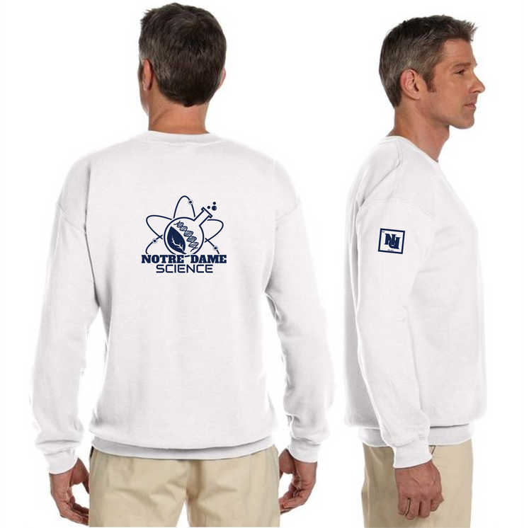 NOTRE DAME SCIENCE - BACK PRINT - GILDAN COTTON FLEECE CREWNECK - ADULT