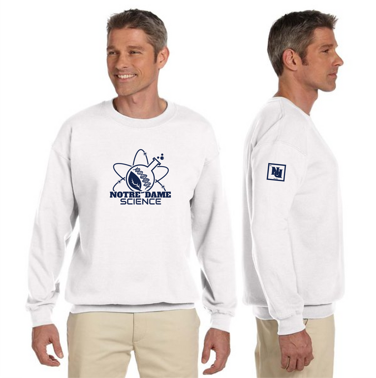 NOTRE DAME SCIENCE - FRONT PRINT - GILDAN COTTON FLEECE CREWNECK - ADULT