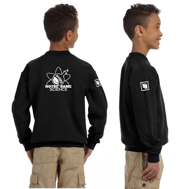 NOTRE DAME SCIENCE - BACK PRINT - GILDAN COTTON FLEECE CREWNECK - YOUTH