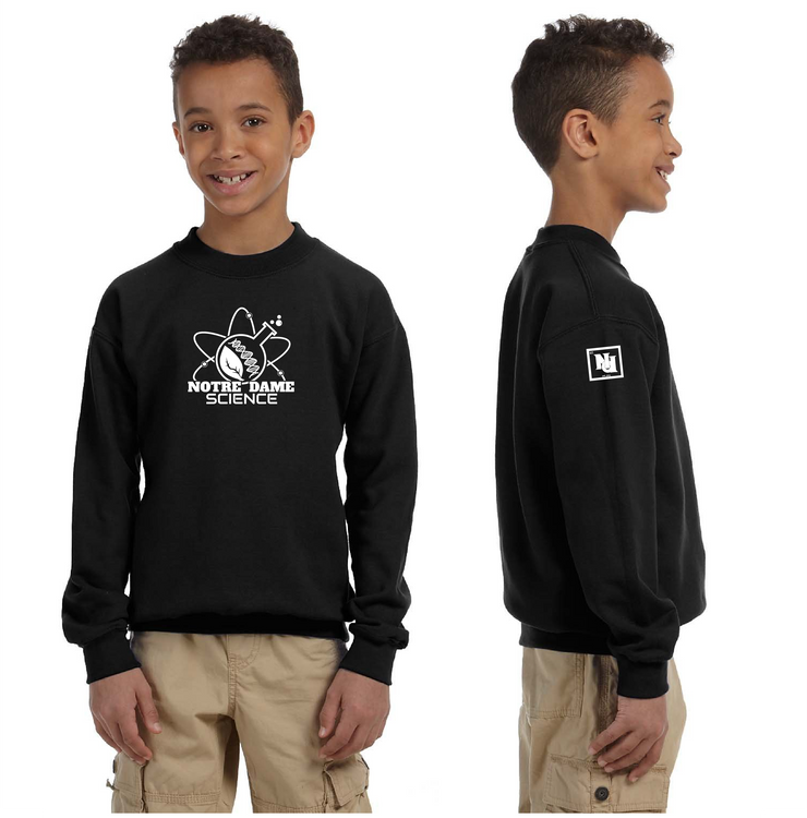 NOTRE DAME SCIENCE - FRONT PRINT - GILDAN COTTON FLEECE CREWNECK - YOUTH