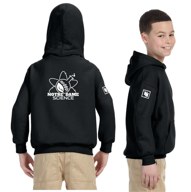 NOTRE DAME SCIENCE - BACK PRINT - GILDAN COTTON HOODIE - YOUTH