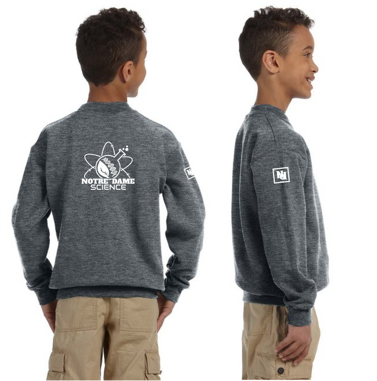 NOTRE DAME SCIENCE - BACK PRINT - GILDAN COTTON FLEECE CREWNECK - YOUTH
