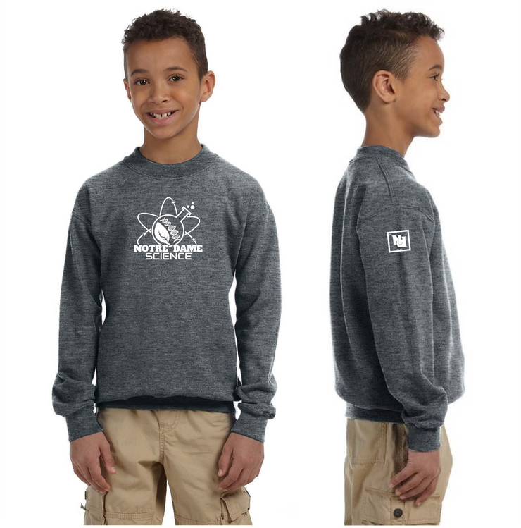 NOTRE DAME SCIENCE - FRONT PRINT - GILDAN COTTON FLEECE CREWNECK - YOUTH