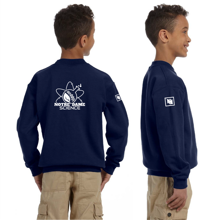NOTRE DAME SCIENCE - BACK PRINT - GILDAN COTTON FLEECE CREWNECK - YOUTH