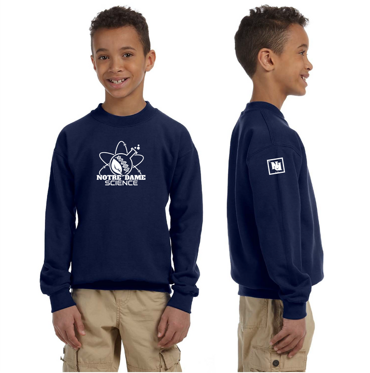 NOTRE DAME SCIENCE - FRONT PRINT - GILDAN COTTON FLEECE CREWNECK - YOUTH