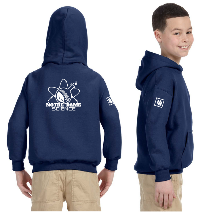 NOTRE DAME SCIENCE - BACK PRINT - GILDAN COTTON HOODIE - YOUTH