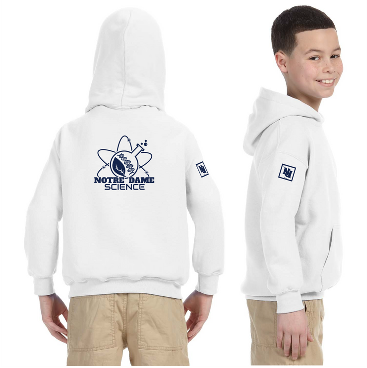 NOTRE DAME SCIENCE - BACK PRINT - GILDAN COTTON HOODIE - YOUTH