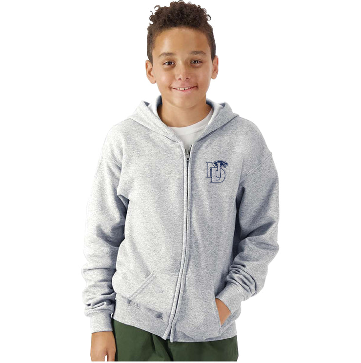 NOTRE DAME SPIRITWEAR - LEFT CHEST ND PRINT - GILDAN HEAVY BLEND ZIPPED HOODIE - YOUTH