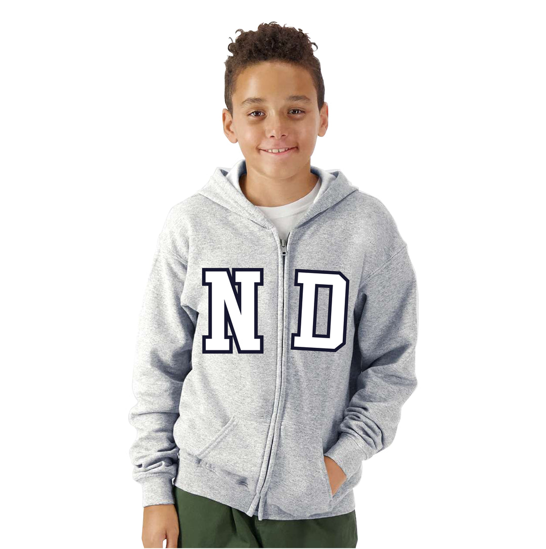 NOTRE DAME SPIRITWEAR GILDAN HEAVY BLEND ZIPPED HOODIE ND PRINT Tuck gear