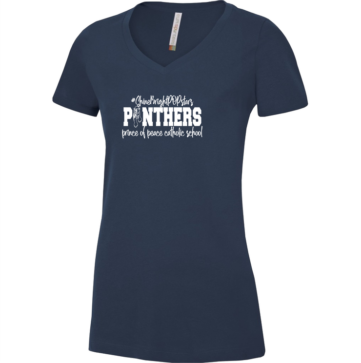 PRINCE OF PEACE STAFFWEAR - POP FULL FRONT - ATC RINGSPUN V NECK TEE - LADIES