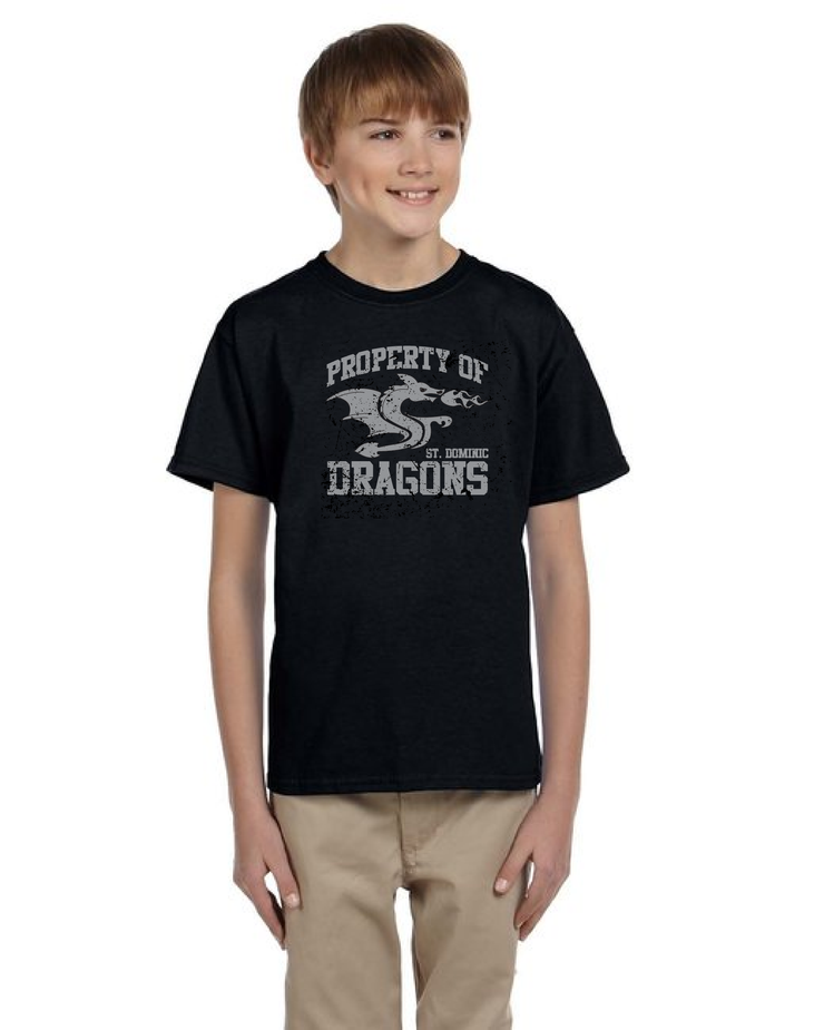 ST DOMINIC SPIRITWEAR - PROPERTY OF DRAGONS -  YOUTH  - GILDAN COTTON TEE