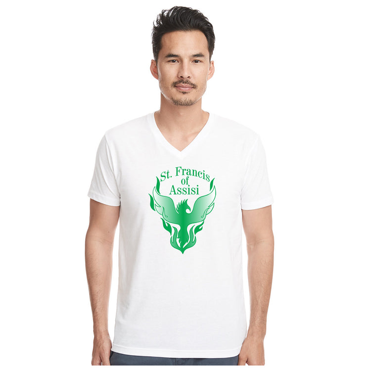 ST. FRANCIS OF ASSISI STAFFWEAR - NEXT LEVEL RINSPUN V NECK TEE - ADULT