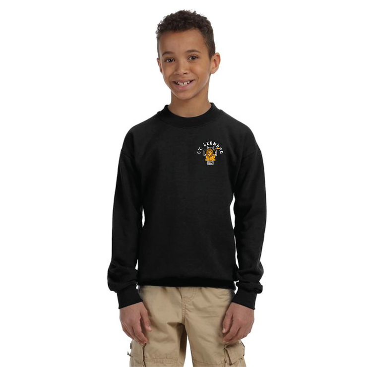ST. LEONARD SPIRITWEAR - LEFT CHEST EMBROIDERED LOGO - GILDAN HEAVY COTTON CREW SWEATSHIRT - YOUTH