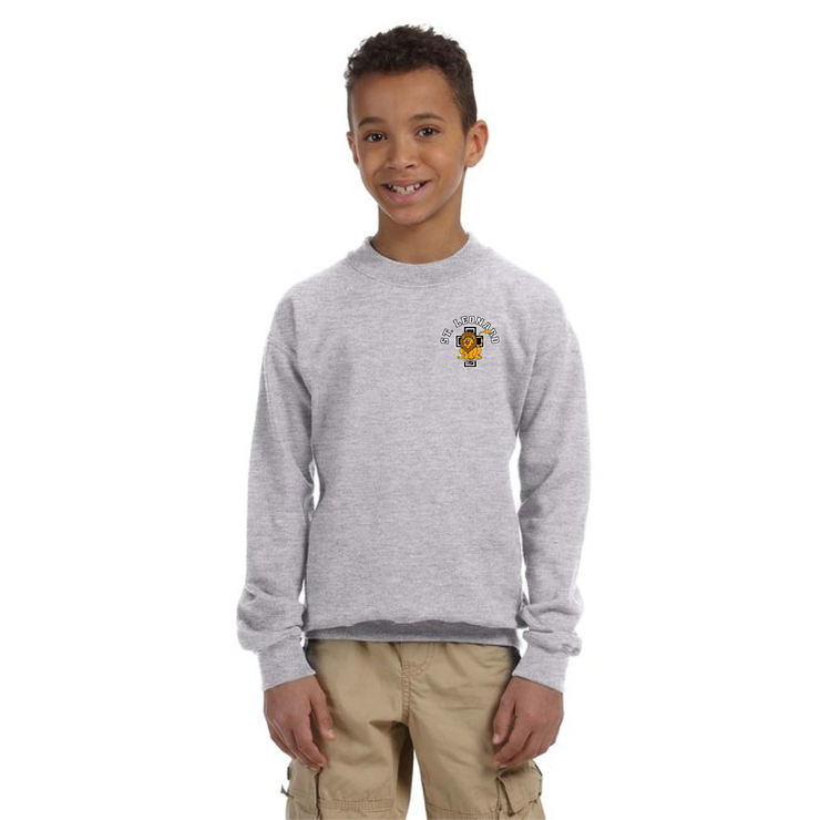 ST. LEONARD SPIRITWEAR - LEFT CHEST EMBROIDERED LOGO - GILDAN HEAVY COTTON CREW SWEATSHIRT - YOUTH