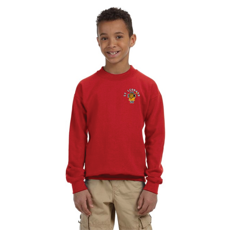 ST. LEONARD SPIRITWEAR - LEFT CHEST EMBROIDERED LOGO - GILDAN HEAVY COTTON CREW SWEATSHIRT - YOUTH