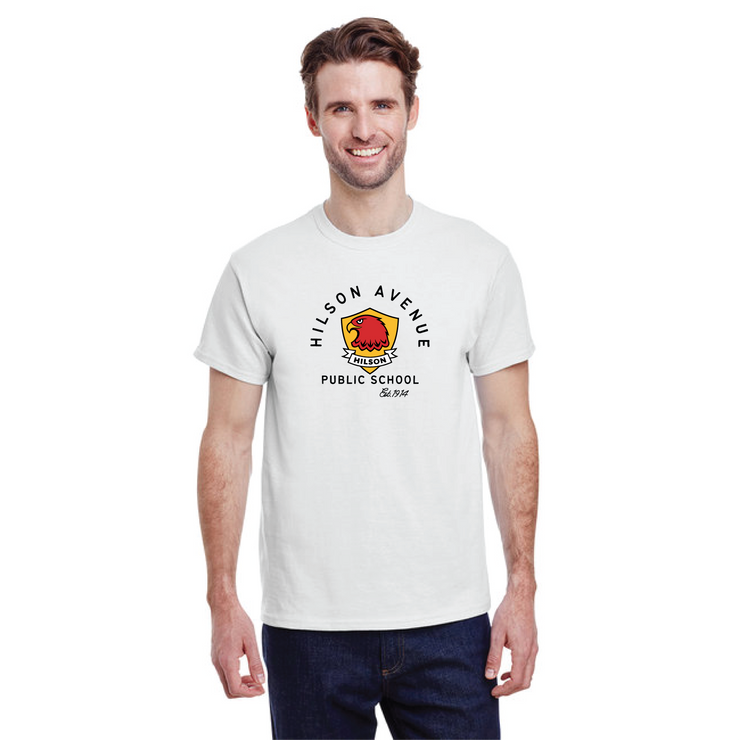 HILSON AVENUE SPIRITWEAR - 3 COLOUR LOGO -  GILDAN COTTON TEE - ADULT