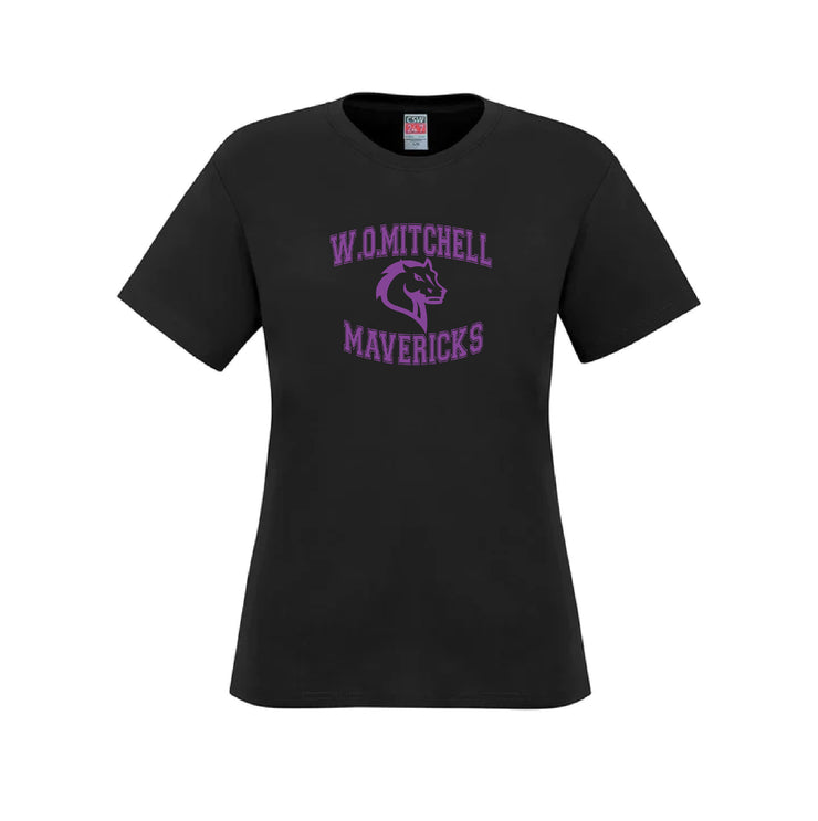 W.O. MITCHELL SPIRITWEAR - FULL FRONT MAVRICKS PRINT - PARKOUR CREWNECK RING - LADIES