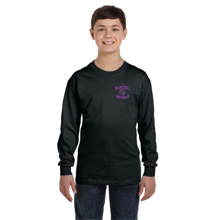 W.O. MITCHELL SPIRITWEAR - LEFT CHEST MAVRICKS PRINT - GILDAN COTTON LONGSLEEVE - YOUTH
