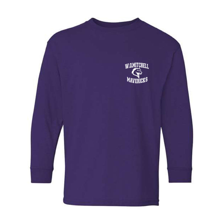 W.O. MITCHELL SPIRITWEAR - LEFT CHEST MAVRICKS PRINT - GILDAN COTTON LONGSLEEVE - YOUTH