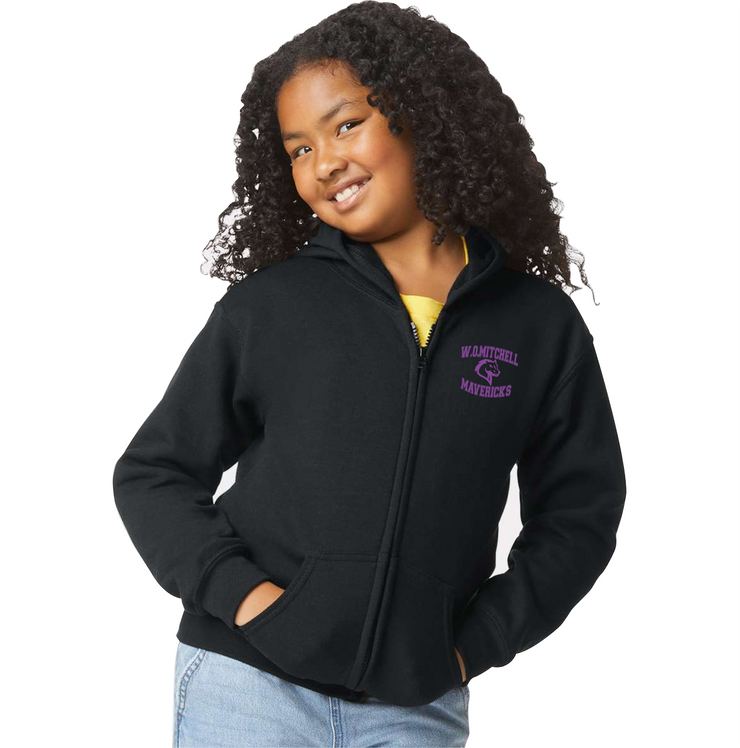W.O. MITCHELL SPIRITWEAR - LEFT CHEST MAVRICKS PRINT - GILDAN HEAVY BLEND ZIPPED HOODIE - YOUTH