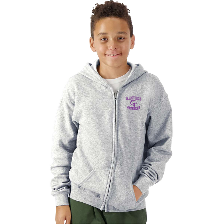 W.O. MITCHELL SPIRITWEAR - LEFT CHEST MAVRICKS PRINT - GILDAN HEAVY BLEND ZIPPED HOODIE - YOUTH