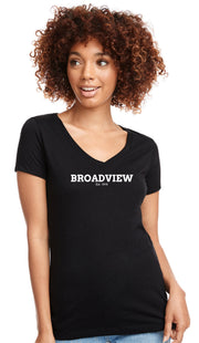 BROADVIEW STAFF - TEXT LOGO - NEXT LEVEL LADIES IDEAL V-NECK TEE