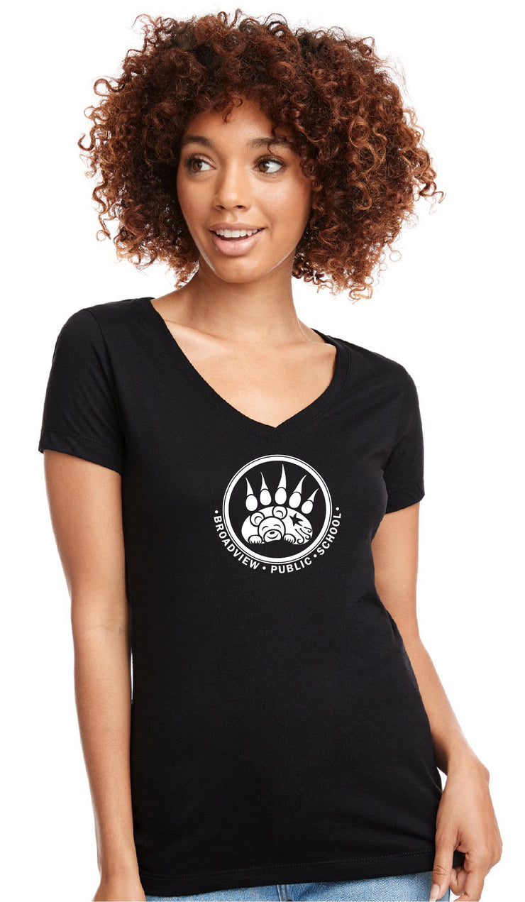 BROADVIEW STAFFWEAR - PAW LOGO - NEXT LEVEL IDEAL V NECK TEE - LADIES
