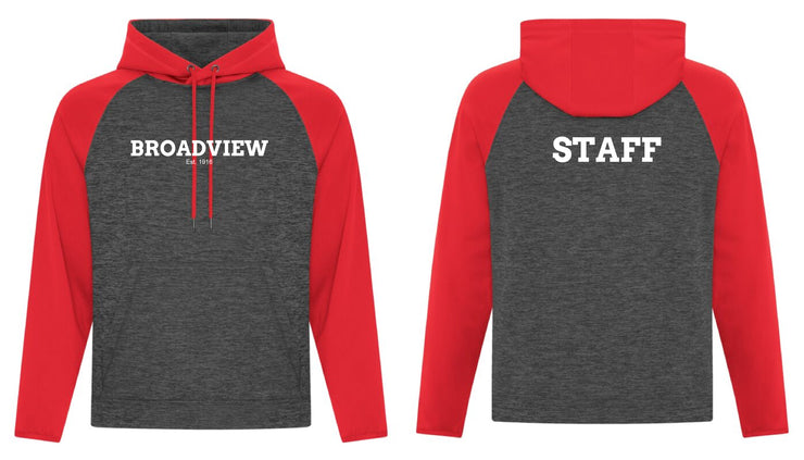 BROADVIEW STAFF- TEXT LOGO- ATC DYNAMIC HEATHER FLEECE TWO TONE HOODED SWEATSHIRT