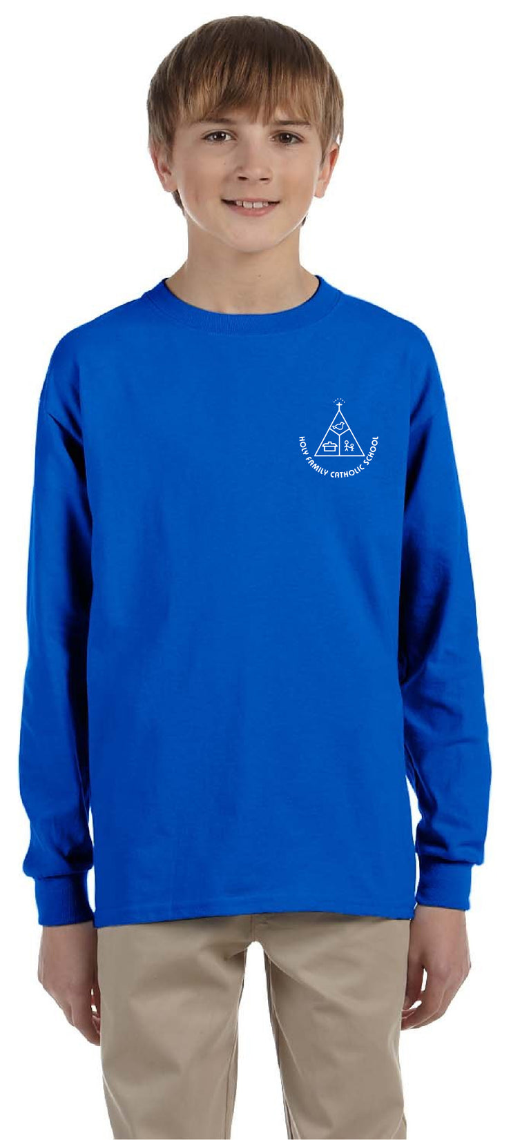 HOLY FAMILY SPIRITWEAR - LEFT CHEST PRINT - YOUTH - GILDAN COTTON LONGSLEEVE