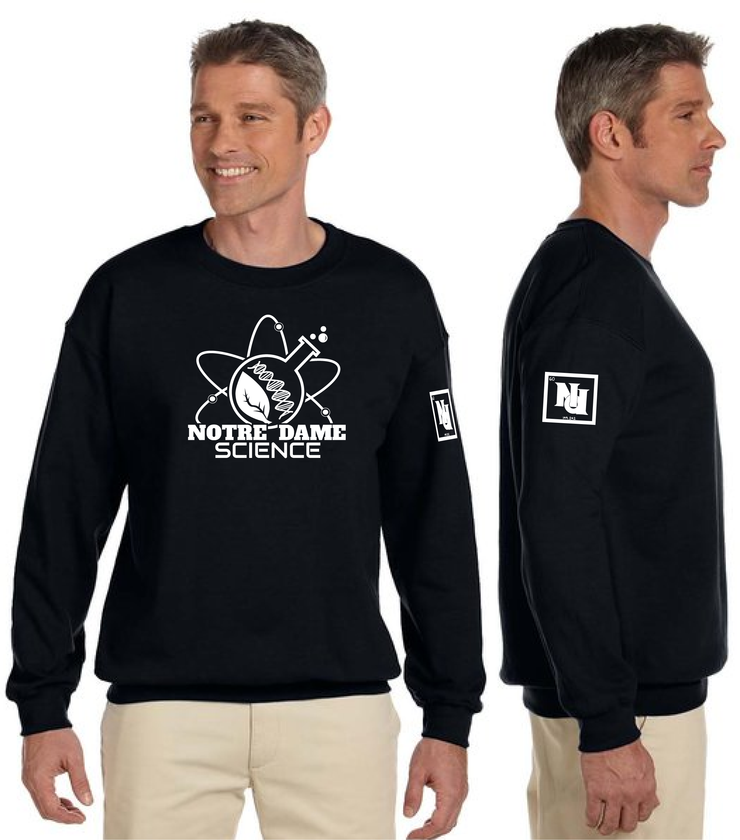 NOTRE DAME SCIENCE - FRONT PRINT - GILDAN COTTON FLEECE CREWNECK
