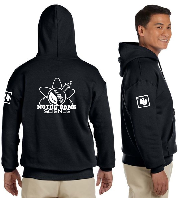 NOTRE DAME SCIENCE - BACK PRINT - GILDAN COTTON HOODIE - ADULT