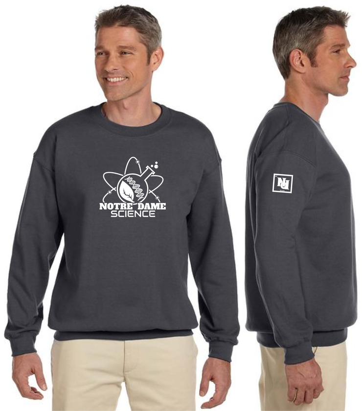 NOTRE DAME SCIENCE - FRONT PRINT - GILDAN COTTON FLEECE CREWNECK